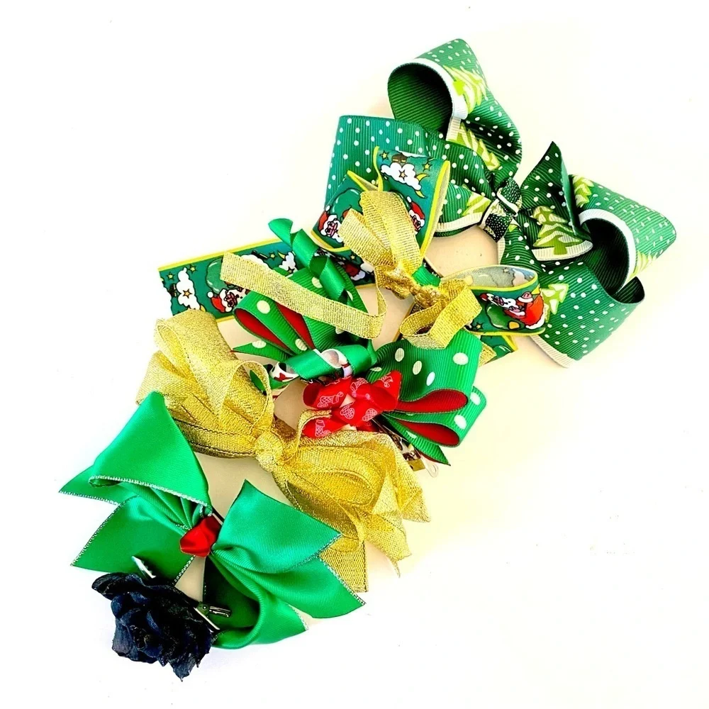 Little Girl’s 4” Holiday Christmas Hair Bows Bundle - Lot of 6